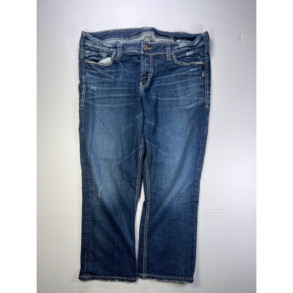 Silver Jeans Co Womens Elyse Capri Size 32 Blue Distressed Denim Mid Rise Curvy
